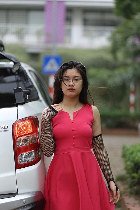 Adorable oriental model with glasses Natalia poses in her ravishing dress outside - Image 19 of 21  in Outdoor category  