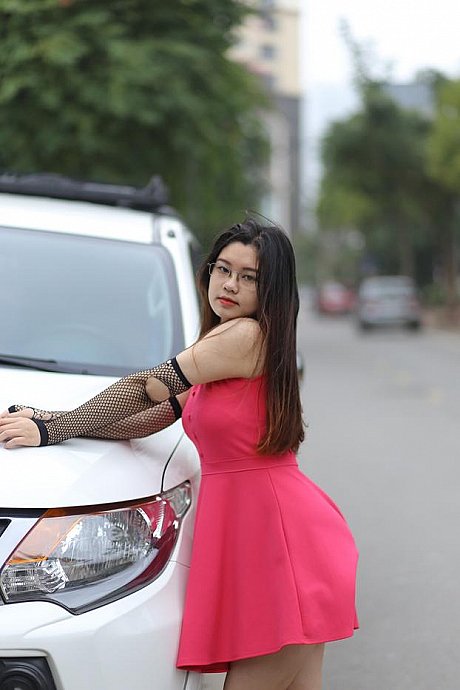 Adorable oriental model with glasses Natalia poses in her ravishing dress outside - Image 21 of 21  in Outdoor category  