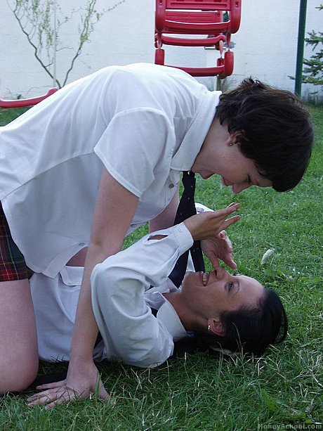 Schoolgirls tie each other up with rope after going undressed in a backyard - Image 5 of 15  in Lesbian category  