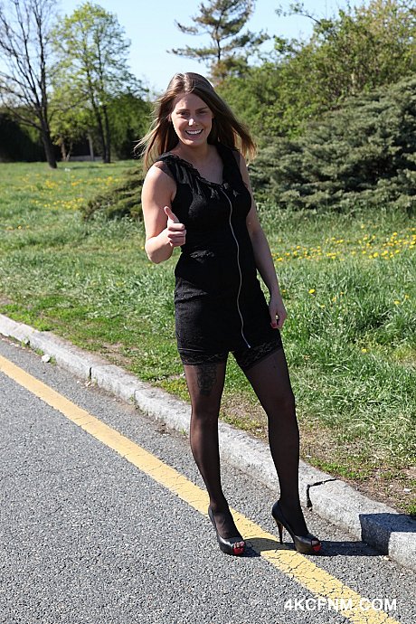 Blonde hitchhiker Paula Ven gives a hung senior a CFNM blowjob in public - Image 1 of 20  in Outdoor category   featuring Paula Ven 