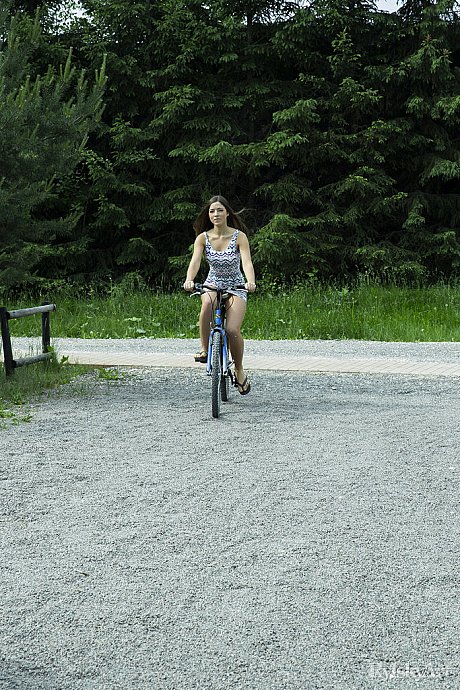 Lovely fresh teenie lady gf broad Taliah rides a bicycle while wearing no panties - Image 1 of 16  in Pussy category   featuring Taliah 
