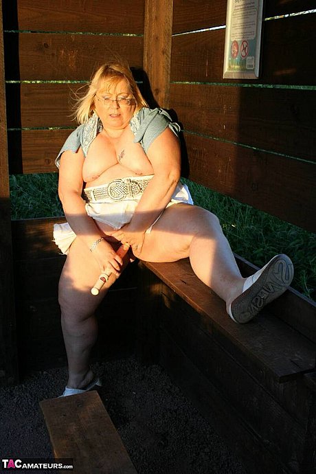 Old fatty Lexie Cummings masturbates with a sex toy in a backyard - Image 5 of 16  in Dildo category   featuring Lexie Cummings 