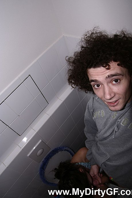 Sleazy amateur Nicky shows her small boobies and gives head on the toilet - Image 5 of 20  in Teen category   featuring Nicky, Markus 