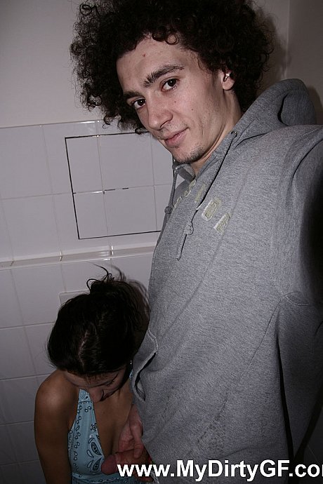 Sleazy amateur Nicky shows her small boobies and gives head on the toilet - Image 14 of 20  in Teen category   featuring Nicky, Markus 