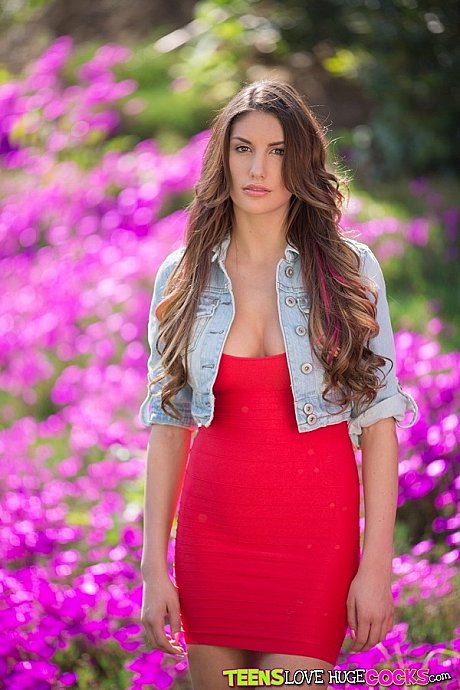 Nasty model August Ames posing showing amazing forms outside - Image 1 of 16  in Outdoor category   featuring August Ames 