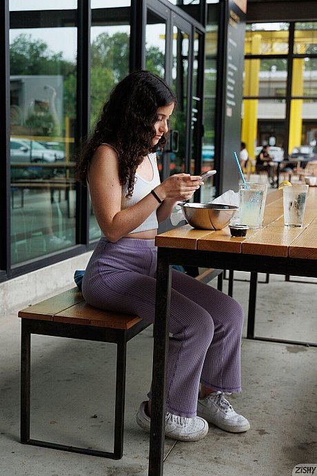 Gorgeous charming curly haired babe Gabriella Noren shows her tiny titties and her monstrous behind - Image 1 of 13  in Outdoor category   featuring Gabriella Noren 