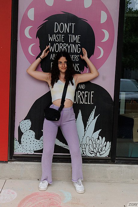 Gorgeous charming curly haired babe Gabriella Noren shows her tiny titties and her monstrous behind - Image 8 of 13  in Outdoor category   featuring Gabriella Noren 