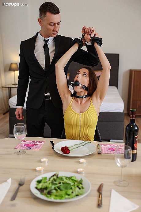 Brunette teenie Sybil A gets handcuffed and hammered after a dinner - Image 3 of 19  in Cumshot category   featuring Sybil A Kailena 