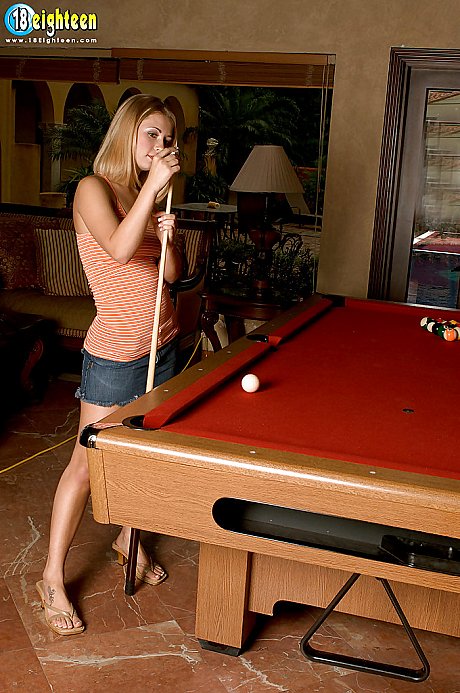 Teenie Lola Belle stripping and dildoing herself on pool table - Image 1 of 16  in Masturbation category   featuring Lola Belle 