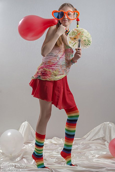 Thin teenie bitch girlfriend lady in pigtails and multi-colored socks takes off her clothes - Image 1 of 20  in Pussy category   featuring Catalina 
