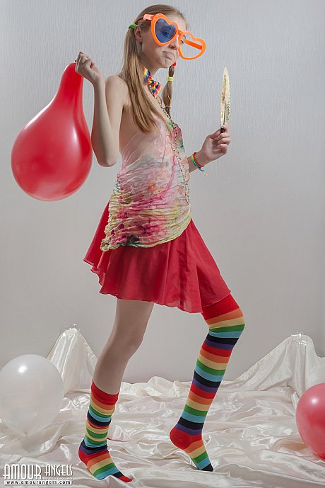 Thin teenie bitch girlfriend lady in pigtails and multi-colored socks takes off her clothes - Image 2 of 20  in Pussy category   featuring Catalina 