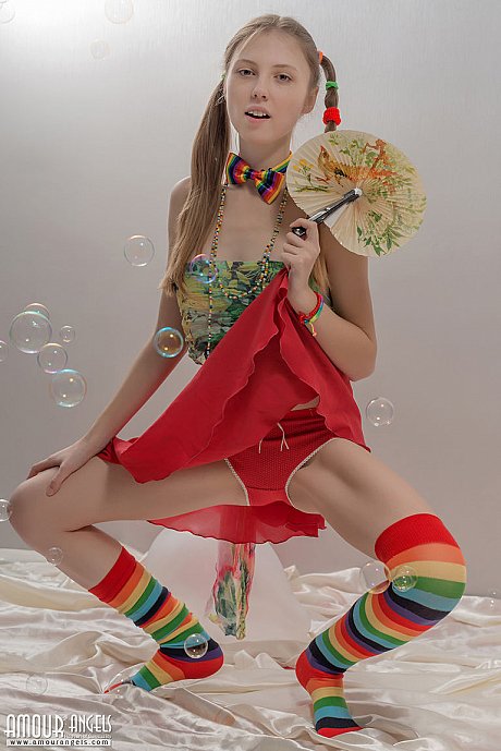 Thin teenie bitch girlfriend lady in pigtails and multi-colored socks takes off her clothes - Image 6 of 20  in Pussy category   featuring Catalina 