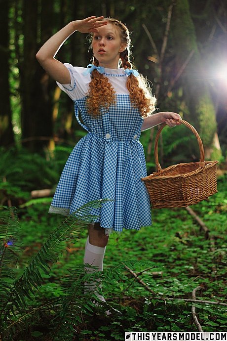 Attractive red hair teen Dolly Little gets naked in white socks while in a forest - Image 2 of 15  in Outdoor category   featuring Dolly Little 