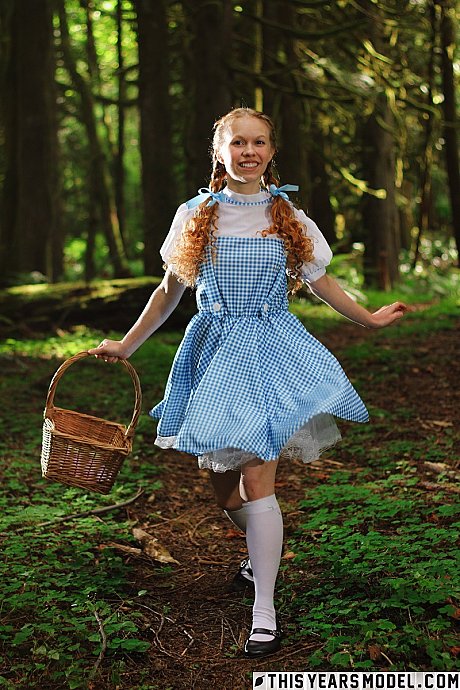 Attractive red hair teen Dolly Little gets naked in white socks while in a forest - Image 3 of 15  in Outdoor category   featuring Dolly Little 