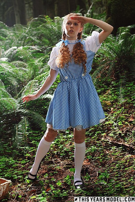Attractive red hair teen Dolly Little gets naked in white socks while in a forest - Image 5 of 15  in Outdoor category   featuring Dolly Little 