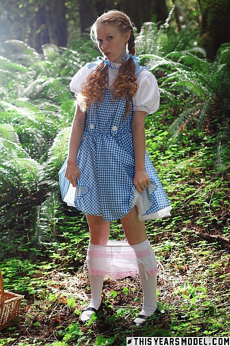 Attractive red hair teen Dolly Little gets naked in white socks while in a forest - Image 8 of 15  in Outdoor category   featuring Dolly Little 