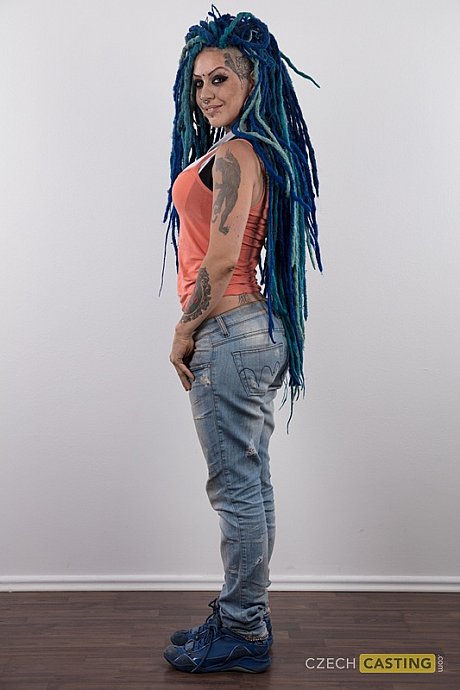 Punk lady girl lady with a headful of dyed dreads stands naked in her modelling debut - Image 4 of 20  in Amateur category   featuring Lady Blue 
