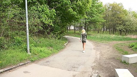 Caucasian lady girl woman with blondie hair Nykla takes a piss upon a paved road - Image 14 of 15  in Outdoor category   featuring Nykla 