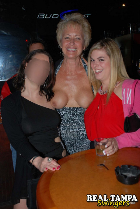 Cougar swinger Tracy blow reveals her humongous juggs and gets blacked at a club - #103375