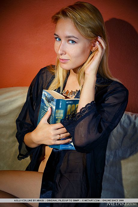 Hot yellow-haired young Kelly Collins gets bareback nude while reading a book - Image 3 of 18  in Model category   featuring Kelly Collins 