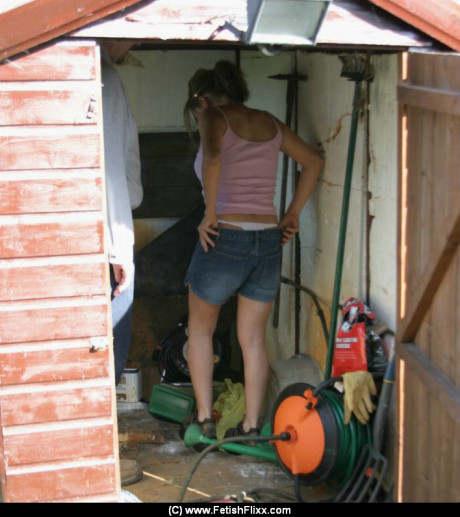 Caucasian girl girl chick is taken into a shed for a much-needed spanking - #499883