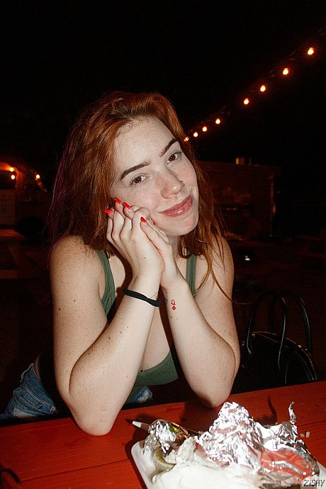 Nerdy ginger head Nala Brooks flashes her huge tit in public & strips undressed at home - Image 2 of 12  in Outdoor category   featuring Nala Brooks 