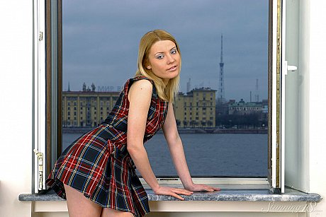 Mature blondy Roxana O masturbates with a vibrator on a window sill - Image 2 of 16  in Dildo category   featuring Roxana O 