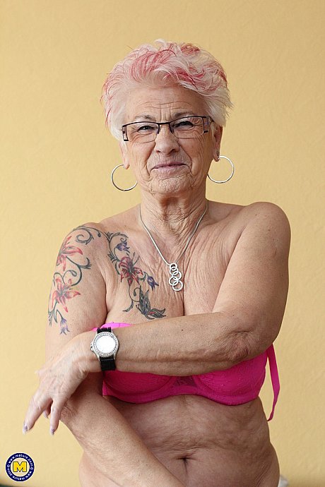 German grandma Gerdi strips & spreads her attractive shaved older snatch on a bed - Image 11 of 20  in Spreading category   featuring Gerdi 