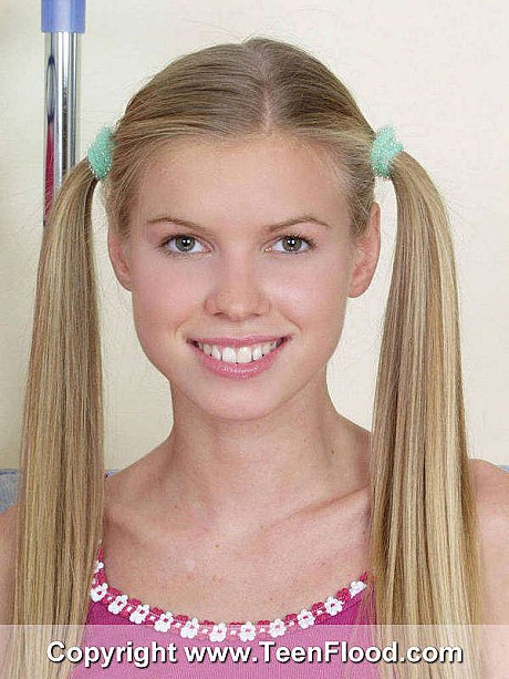 Fresh young looking blond Marketa makes her naked debut with her hair in pigtails - Image 1 of 20  in Pussy category   featuring Marketa 