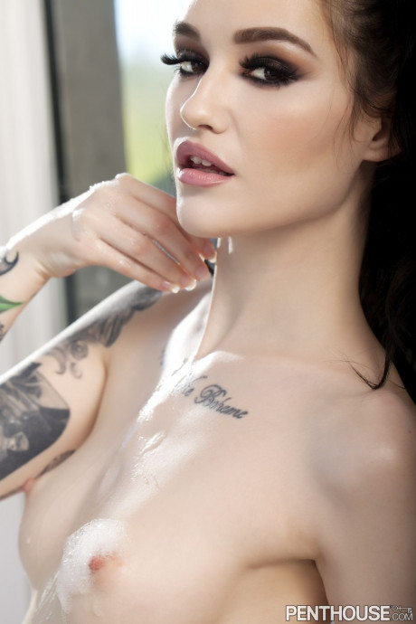 Hot centerfold in sheer undies Ari Dee exposes her natural titties & lovely muff