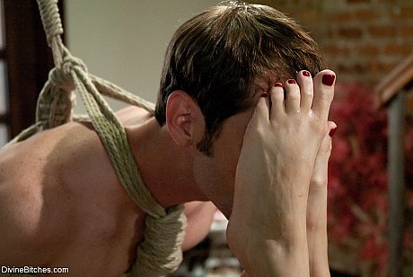 Femdom Maitresse Madeline Marlowe makes her tied-up sex slave worship her feet - Image 9 of 20  in Pussy category   featuring Maitresse Madeline Marlowe, Nomad 