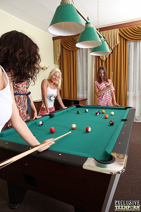 4 young hoes get undressed in rec room for lesbian sex on pool table - Image 1 of 20  in Lesbian category   featuring Suzi, Marianna, Anabell, Kristi 