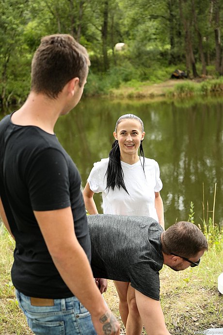 Brunette teenie girl Nicole Love & her boy enjoying an outdoor 3some with a hunk - Image 3 of 21  in Pussy category   featuring Nicole Love 