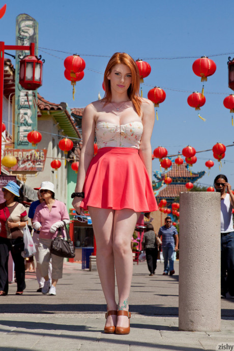 Gorgeous red hair Lilith Lust flashes her panties in daring Chinatown upskirt - #330407