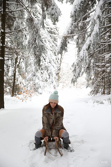 Slender glamorous babe Clover teasing naked outdoors in the snow - Image 6 of 20  in Outdoor category   featuring Katya Clover 