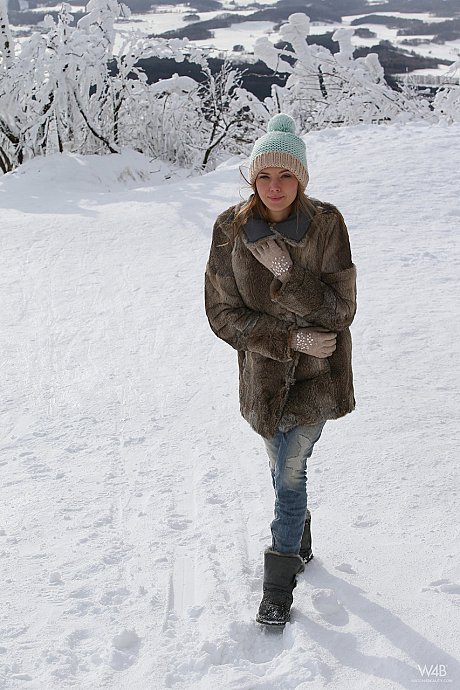 Slender glamorous babe Clover teasing naked outdoors in the snow - Image 15 of 20  in Outdoor category   featuring Katya Clover 