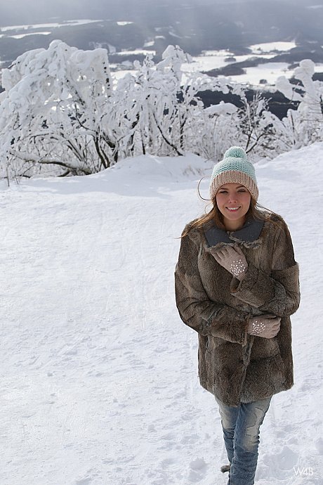 Slender glamorous babe Clover teasing naked outdoors in the snow - Image 16 of 20  in Outdoor category   featuring Katya Clover 