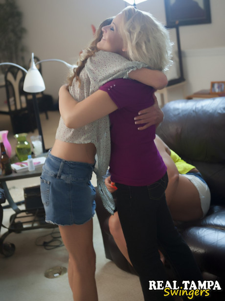 Sleazy lesbian blondes toy each other's coochies in an amateur swingers party - #1249179