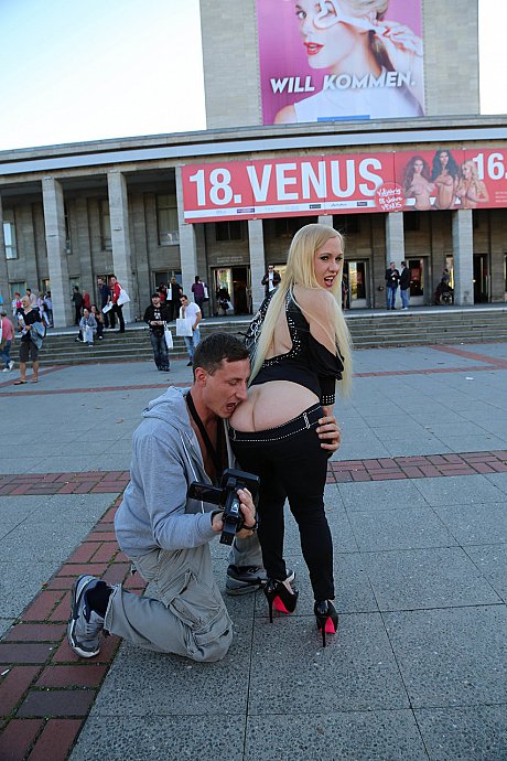 Blonde German lady broad Celena Davis flashes gigantic boobs and ass in public square - Image 10 of 17  in Ass category   featuring Mario Fash, Celina Davis, Jason Steel 