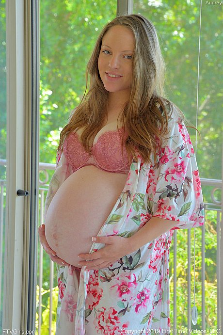 Pregnant babe Audrey loses panties and toys her lovely cunt on the bed - Image 3 of 20  in Dildo category   featuring Aubrey Star 