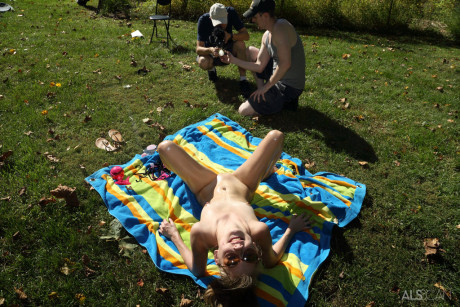 Tiny titted Hannah Hays in bikini enjoying vaginal insertion in the sunshine - #657026