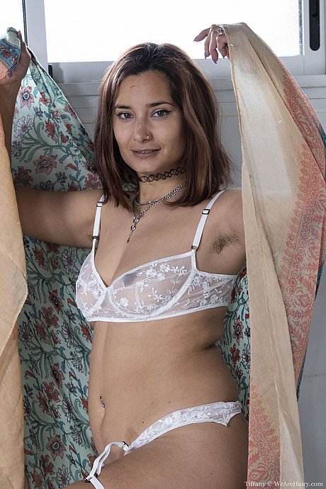 Curvy babe Tiffany spreads her furry twat up close during a fine striptease - Image 1 of 21  in Amateur category   featuring Tiffany 