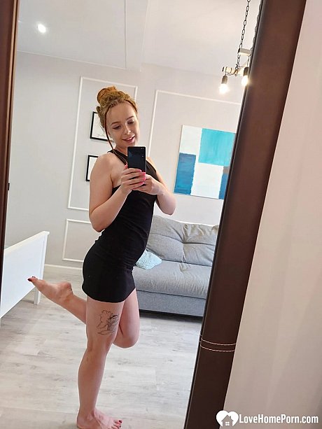 Playful red hair amateur exposes her tiny titties in her selfie compilation - Image 10 of 15  in Legs category   featuring Luna Haze 
