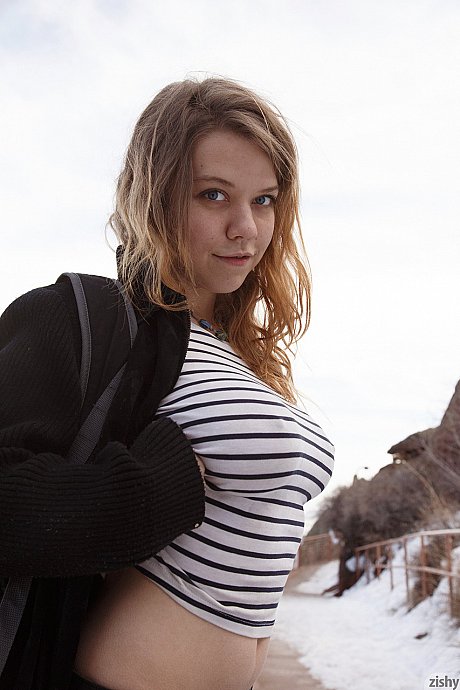 Amateur teen Hilary Craig exposes her breasts and squeezes them on a winter day - Image 8 of 11  in Outdoor category   featuring Hilary Craig 