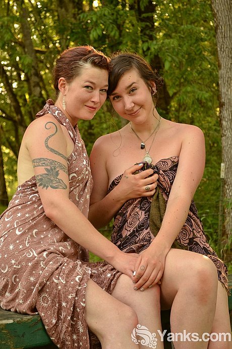 Gorgeous cute lesbians Artemis and Turquoise with tattoos masturbate pussies in park - Image 2 of 17  in Lesbian category   featuring Artemis, Turquoise 