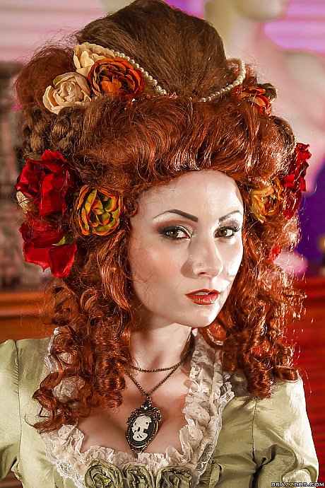 Glamorous ginger lady woman in white leggings uncovering her tattooed body - Image 2 of 16  in Babe category   featuring Veruca James 