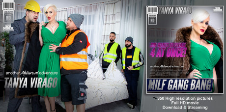 Monstrous titted blondie old Tanya Virago gets gangbanged by construction workers - #20950