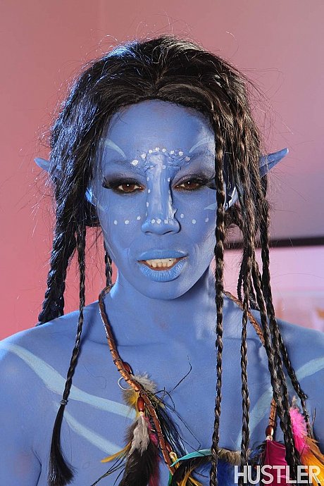 Cosplay sweety Misty Stone takes schlong in nothing but blue body paint - Image 1 of 14  in Pussy category   featuring Misty Stone 