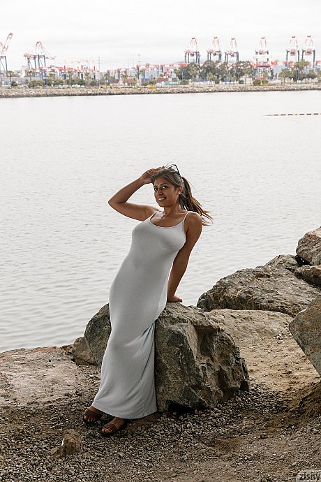 Latina Ella Knox flaunts her curvy body & cleavage in a tight dress outdoors - Image 3 of 12  in Skirt category   featuring Ella Knox 