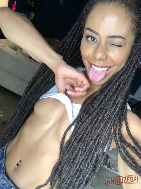 Stunning black teen Kira Noir reveals her hot behind and tiny tits in a solo - #356156
